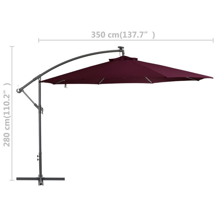 Parasol déporté avec lumières LED Rouge bordeaux 350 cm - Photo n°9