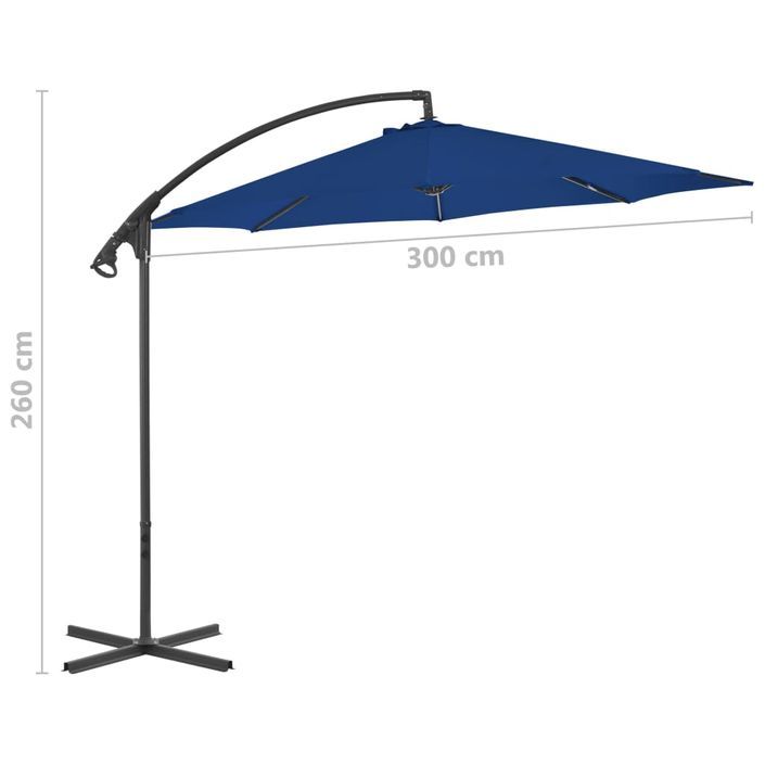 Parasol déporté avec mât en acier 300 cm Bleu azuré - Photo n°7