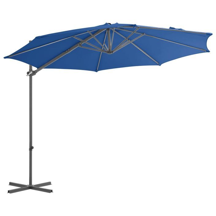 Parasol déporté avec mât en acier Bleu azuré 300 cm - Photo n°3