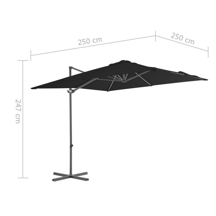 Parasol déporté avec mât en acier Noir 250x250 cm - Photo n°9