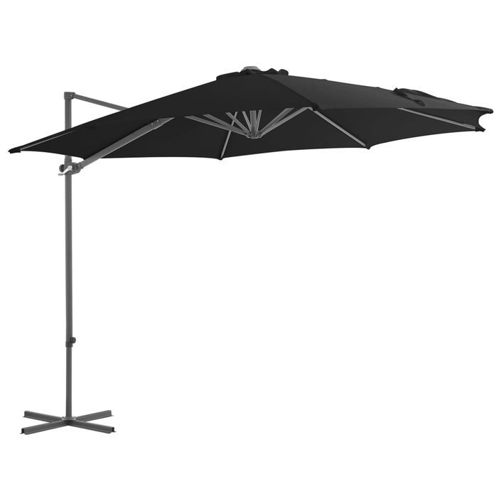 Parasol déporté avec mât en acier Noir 300 cm - Photo n°1