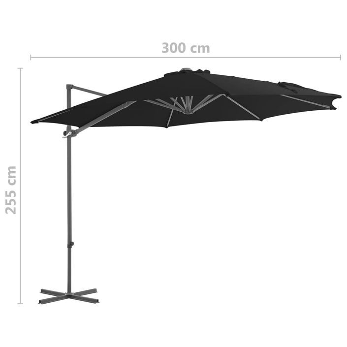 Parasol déporté avec mât en acier Noir 300 cm - Photo n°9