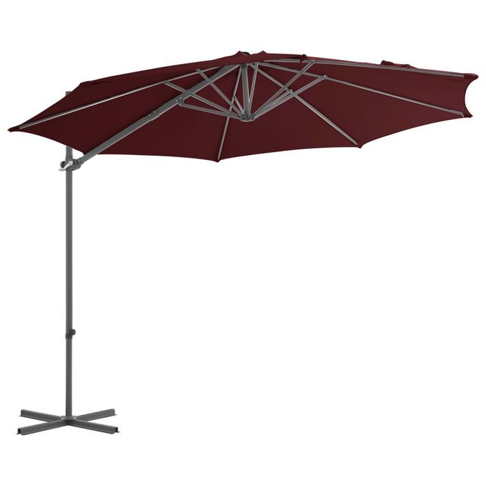 Parasol déporté avec mât en acier Rouge bordeaux 300 cm - Photo n°3