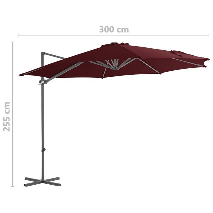 Parasol déporté avec mât en acier Rouge bordeaux 300 cm - Photo n°9