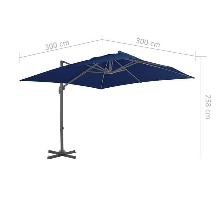 Parasol déporté avec mât en aluminium 3x3 m Bleu azuré - Photo n°8