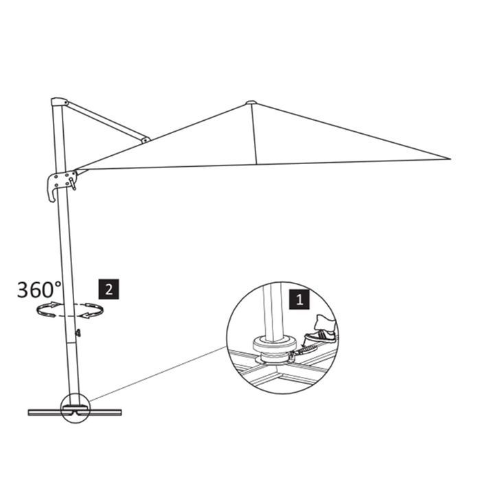 Parasol déporté avec mât en aluminium 3x3 m Noir - Photo n°8