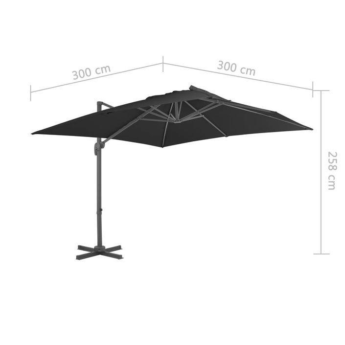 Parasol déporté avec mât en aluminium 3x3 m Noir - Photo n°9