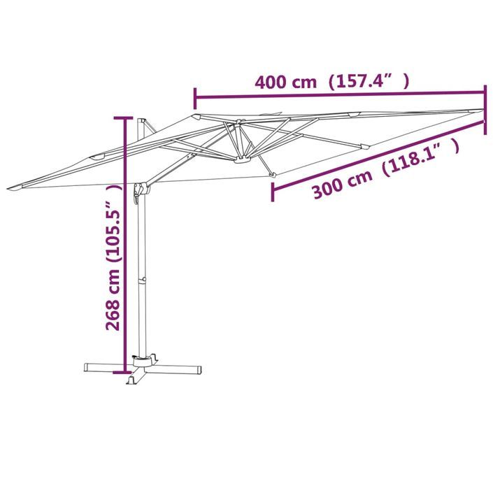Parasol déporté avec mât en aluminium Anthracite 400x300 cm - Photo n°10