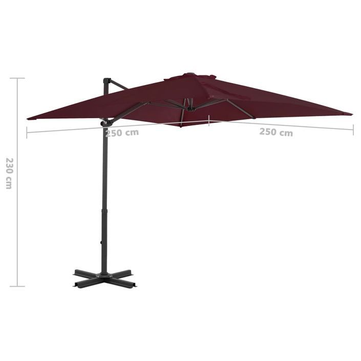 Parasol déporté avec mât en aluminium Bordeaux 250x250 cm - Photo n°8