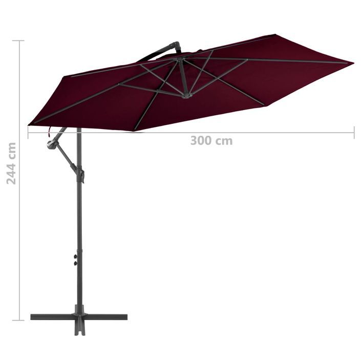 Parasol déporté avec mât en aluminium Bordeaux 300 cm - Photo n°8