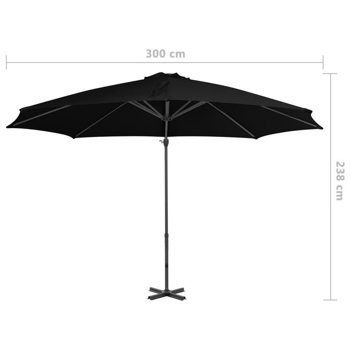 Parasol déporté avec mât en aluminium Noir 300 cm - Photo n°8