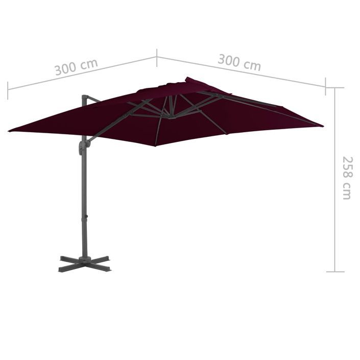 Parasol déporté avec mât en aluminium Rouge bordeaux 300x300 cm - Photo n°8