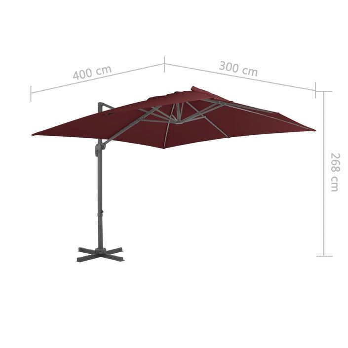 Parasol déporté avec mât en aluminium Rouge bordeaux 400x300 cm - Photo n°8