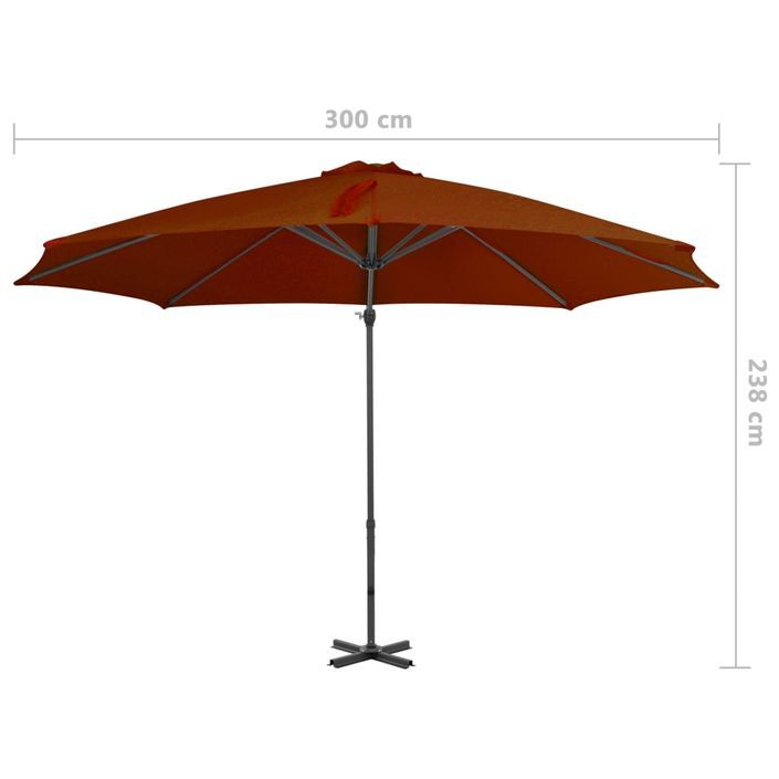 Parasol déporté avec mât en aluminium Terre cuite 300 cm - Photo n°8