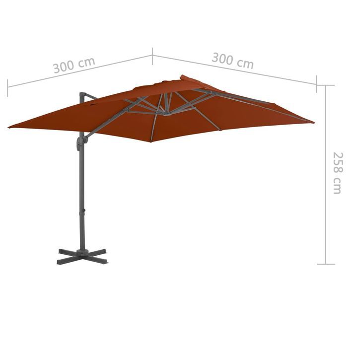 Parasol déporté avec mât en aluminium Terre cuite 300x300 cm - Photo n°8