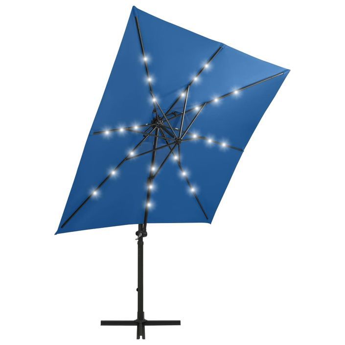 Parasol déporté avec mât et lumières LED Bleu azuré 250 cm - Photo n°4