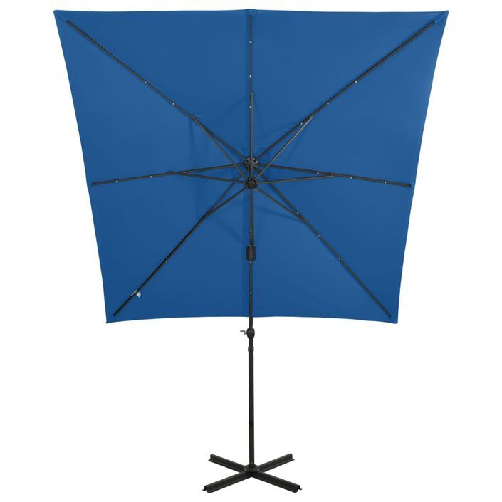 Parasol déporté avec mât et lumières LED Bleu azuré 250 cm - Photo n°6