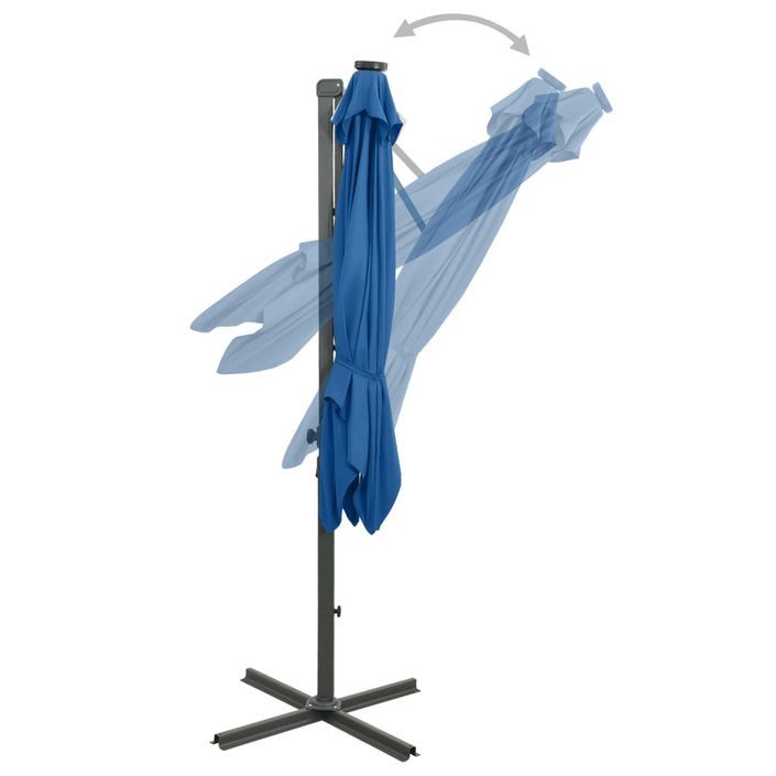 Parasol déporté avec mât et lumières LED Bleu azuré 250 cm - Photo n°7