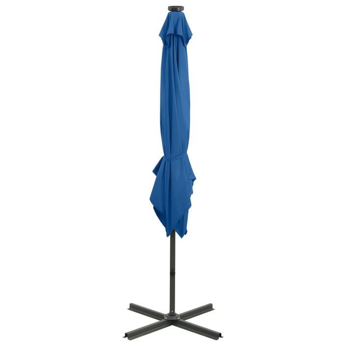 Parasol déporté avec mât et lumières LED Bleu azuré 250 cm - Photo n°8