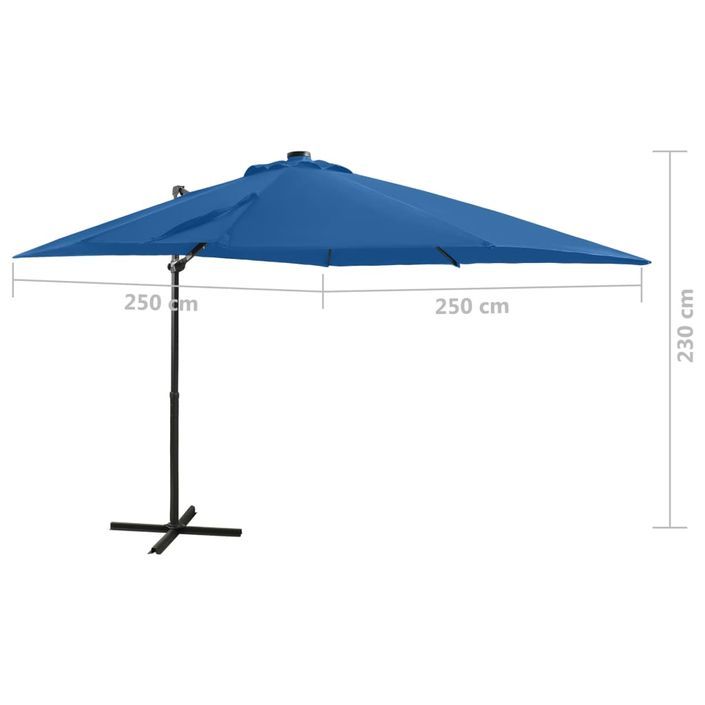 Parasol déporté avec mât et lumières LED Bleu azuré 250 cm - Photo n°11