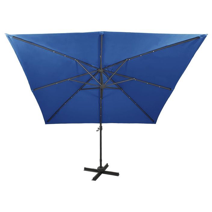 Parasol déporté avec mât et lumières LED Bleu azuré 300 cm 3 - Photo n°6