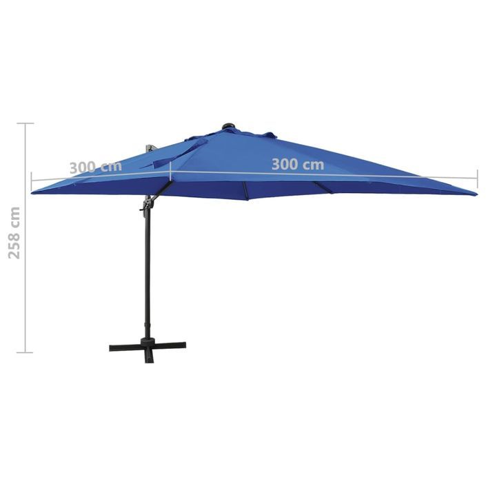 Parasol déporté avec mât et lumières LED Bleu azuré 300 cm 3 - Photo n°11