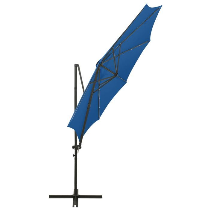 Parasol déporté avec mât et lumières LED Bleu azuré 300 cm - Photo n°8