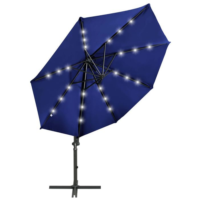 Parasol déporté avec mât et lumières LED Bleu azuré 300 cm 2 - Photo n°6