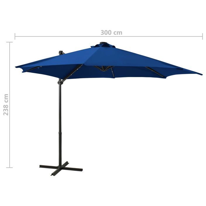 Parasol déporté avec mât et lumières LED Bleu azuré 300 cm 2 - Photo n°11