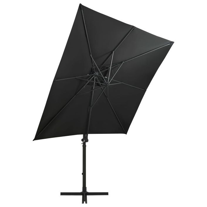 Parasol déporté avec mât et lumières LED Noir 250 cm - Photo n°5