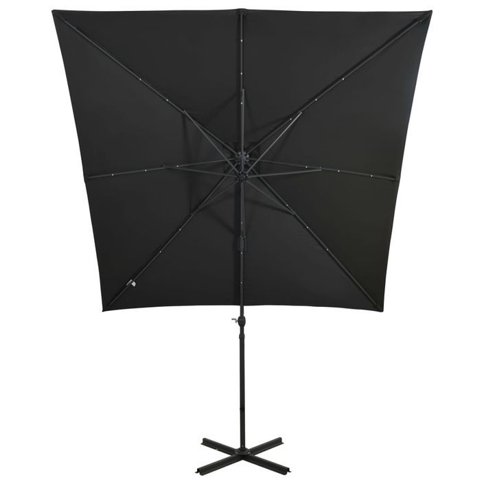 Parasol déporté avec mât et lumières LED Noir 250 cm - Photo n°6