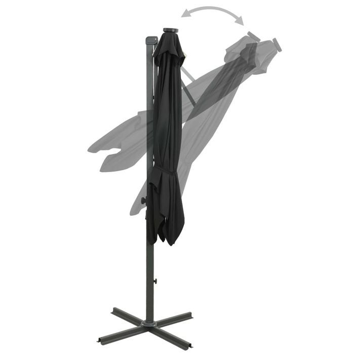 Parasol déporté avec mât et lumières LED Noir 250 cm - Photo n°7