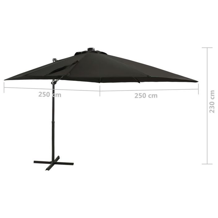 Parasol déporté avec mât et lumières LED Noir 250 cm - Photo n°11