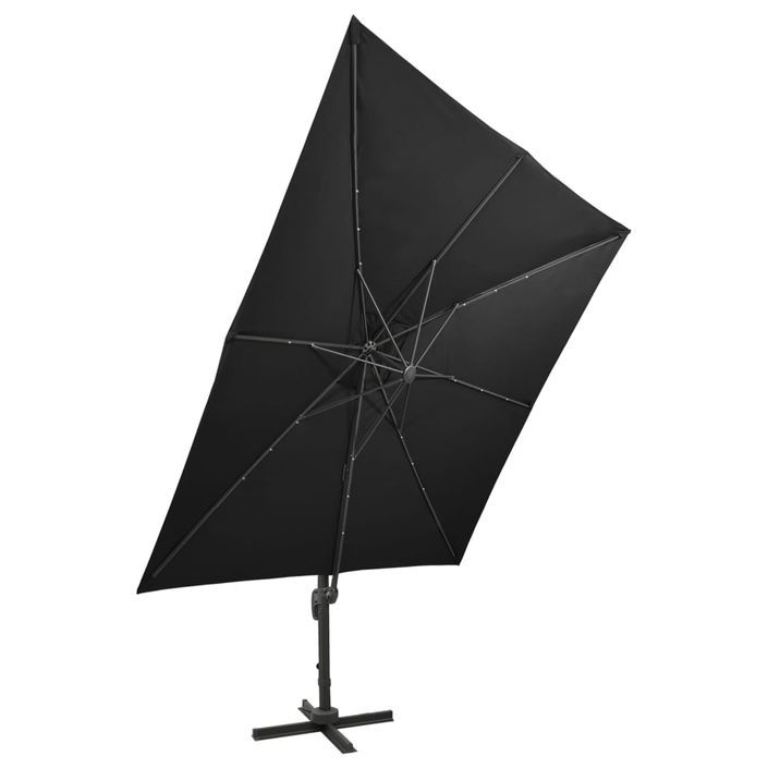 Parasol déporté avec mât et lumières LED Noir 300 cm 2 - Photo n°6