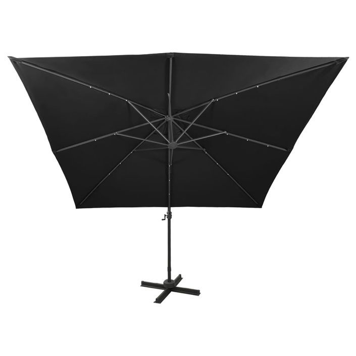 Parasol déporté avec mât et lumières LED Noir 300 cm 2 - Photo n°7