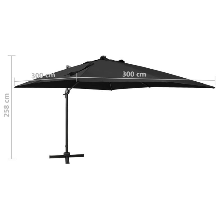 Parasol déporté avec mât et lumières LED Noir 300 cm 2 - Photo n°10