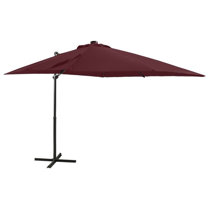 Parasol déporté avec mât et lumières LED Rouge bordeaux 250 cm - Photo n°1