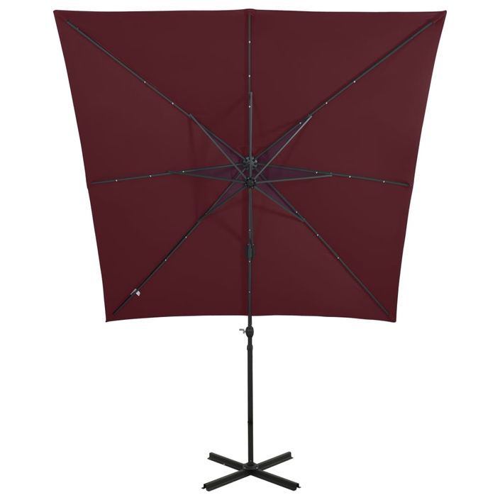 Parasol déporté avec mât et lumières LED Rouge bordeaux 250 cm - Photo n°6