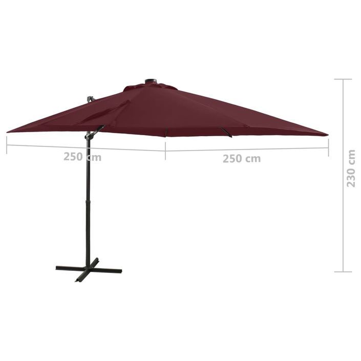 Parasol déporté avec mât et lumières LED Rouge bordeaux 250 cm - Photo n°11