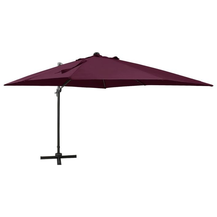 Parasol déporté avec mât et lumières LED Rouge bordeaux 300 cm 2 - Photo n°1