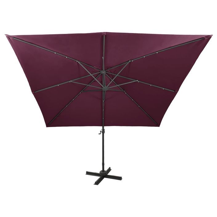 Parasol déporté avec mât et lumières LED Rouge bordeaux 300 cm 2 - Photo n°4