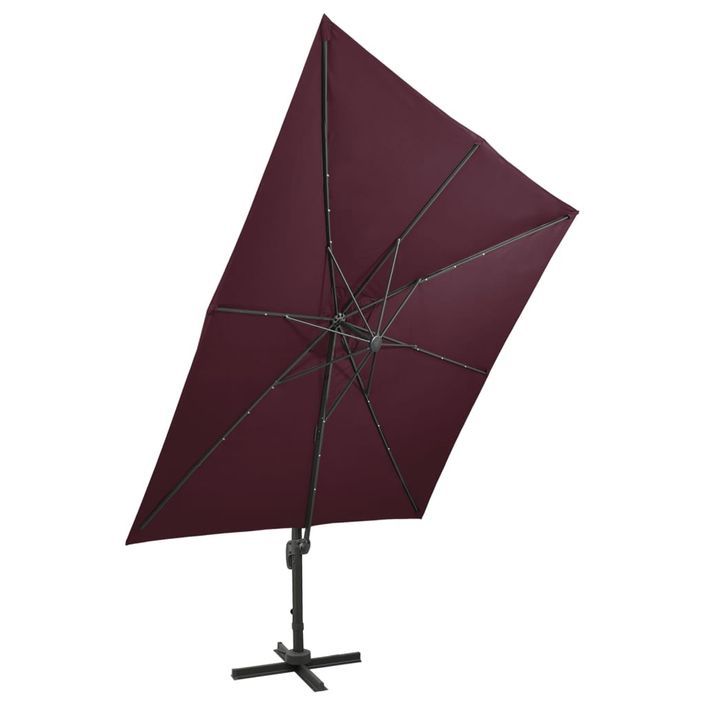 Parasol déporté avec mât et lumières LED Rouge bordeaux 300 cm 2 - Photo n°5