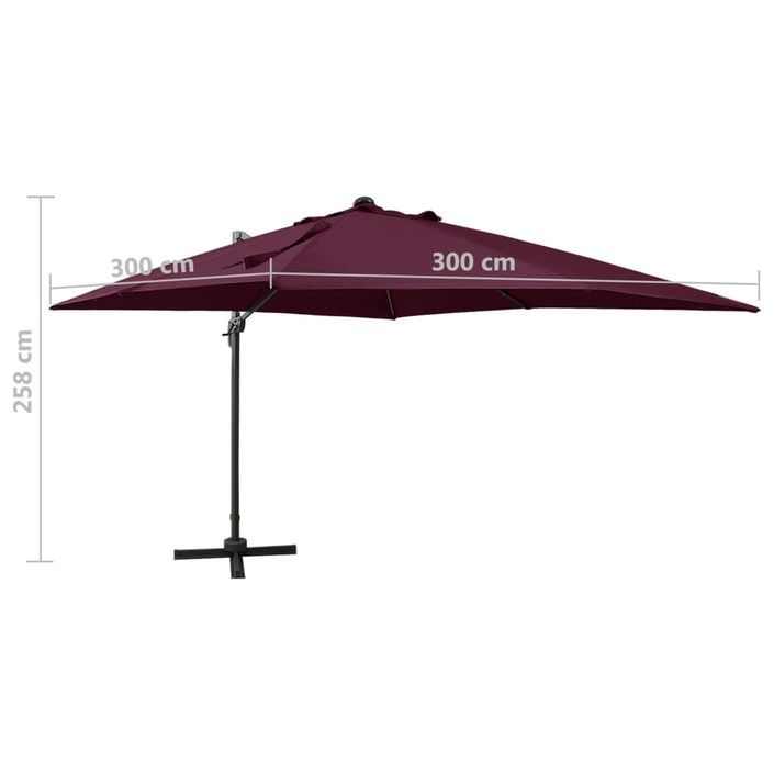 Parasol déporté avec mât et lumières LED Rouge bordeaux 300 cm 2 - Photo n°11