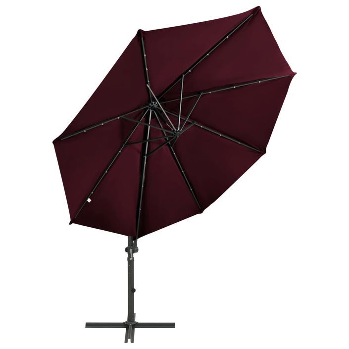 Parasol déporté avec mât et lumières LED Rouge bordeaux 300 cm 3 - Photo n°5