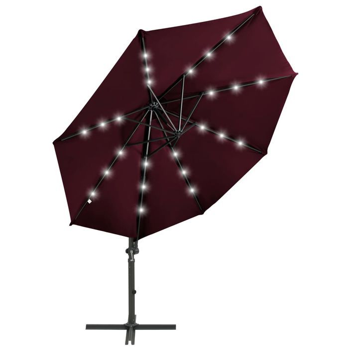 Parasol déporté avec mât et lumières LED Rouge bordeaux 300 cm 3 - Photo n°6