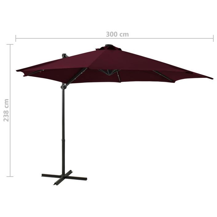 Parasol déporté avec mât et lumières LED Rouge bordeaux 300 cm 3 - Photo n°11