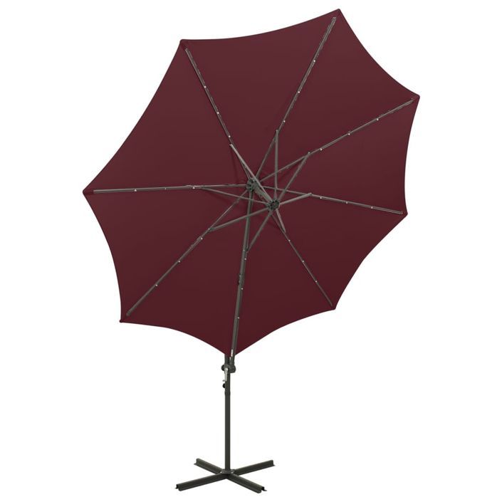 Parasol déporté avec mât et lumières LED Rouge bordeaux 300 cm - Photo n°5