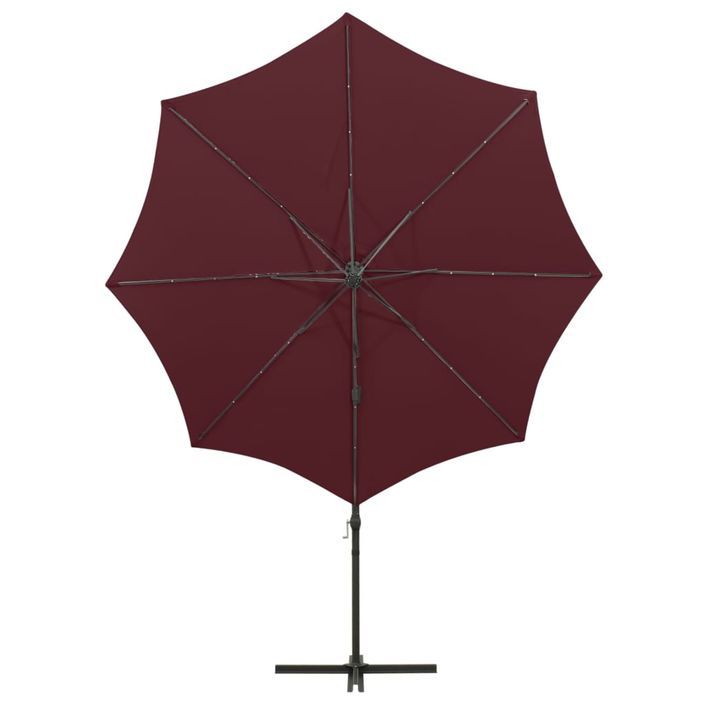 Parasol déporté avec mât et lumières LED Rouge bordeaux 300 cm - Photo n°7