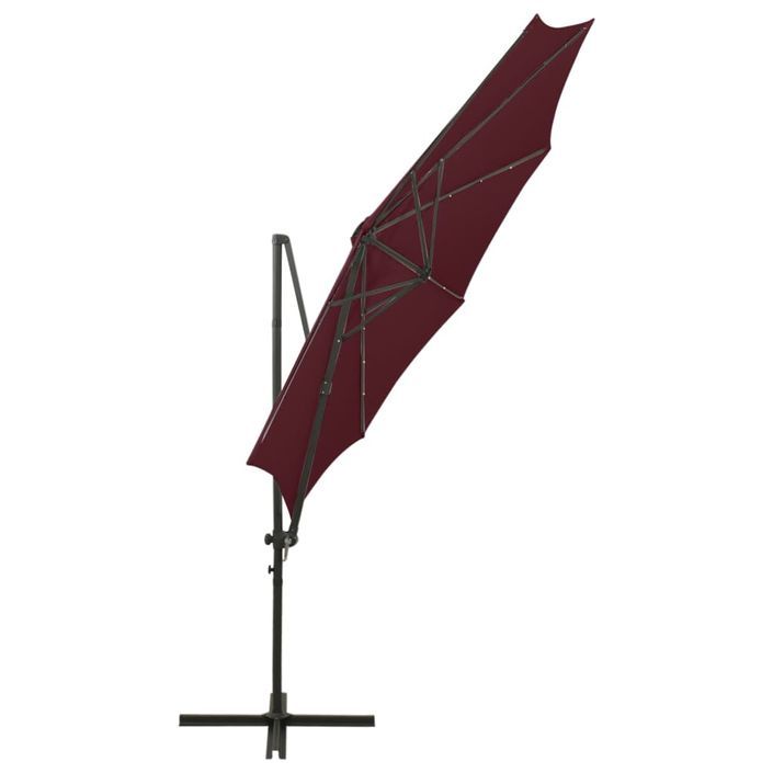 Parasol déporté avec mât et lumières LED Rouge bordeaux 300 cm - Photo n°8