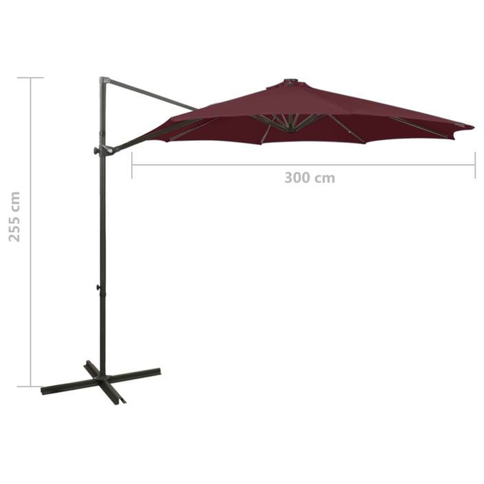 Parasol déporté avec mât et lumières LED Rouge bordeaux 300 cm - Photo n°11